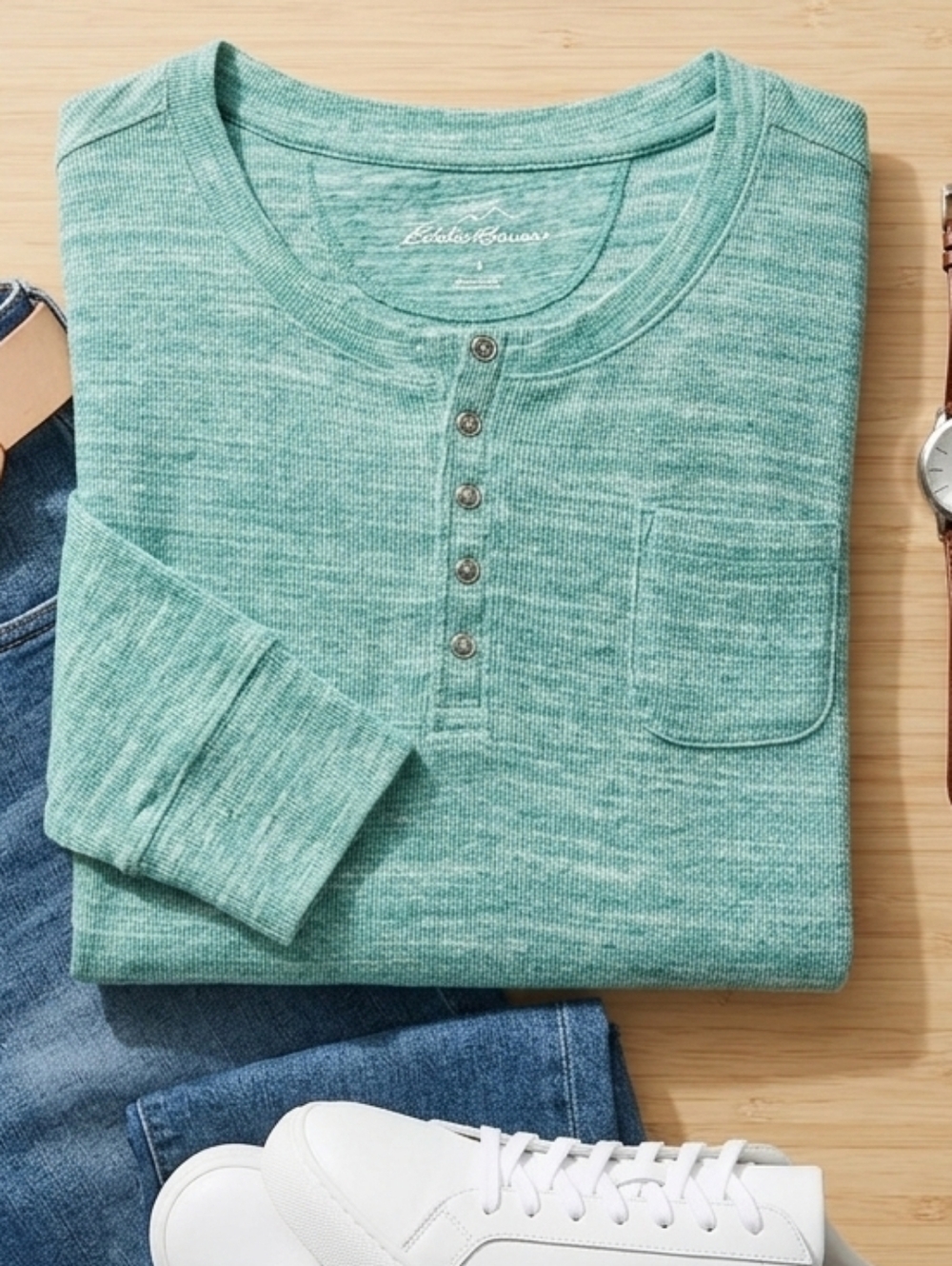 Eddie Bauer Seafoam Heather Henley Long-Sleeve